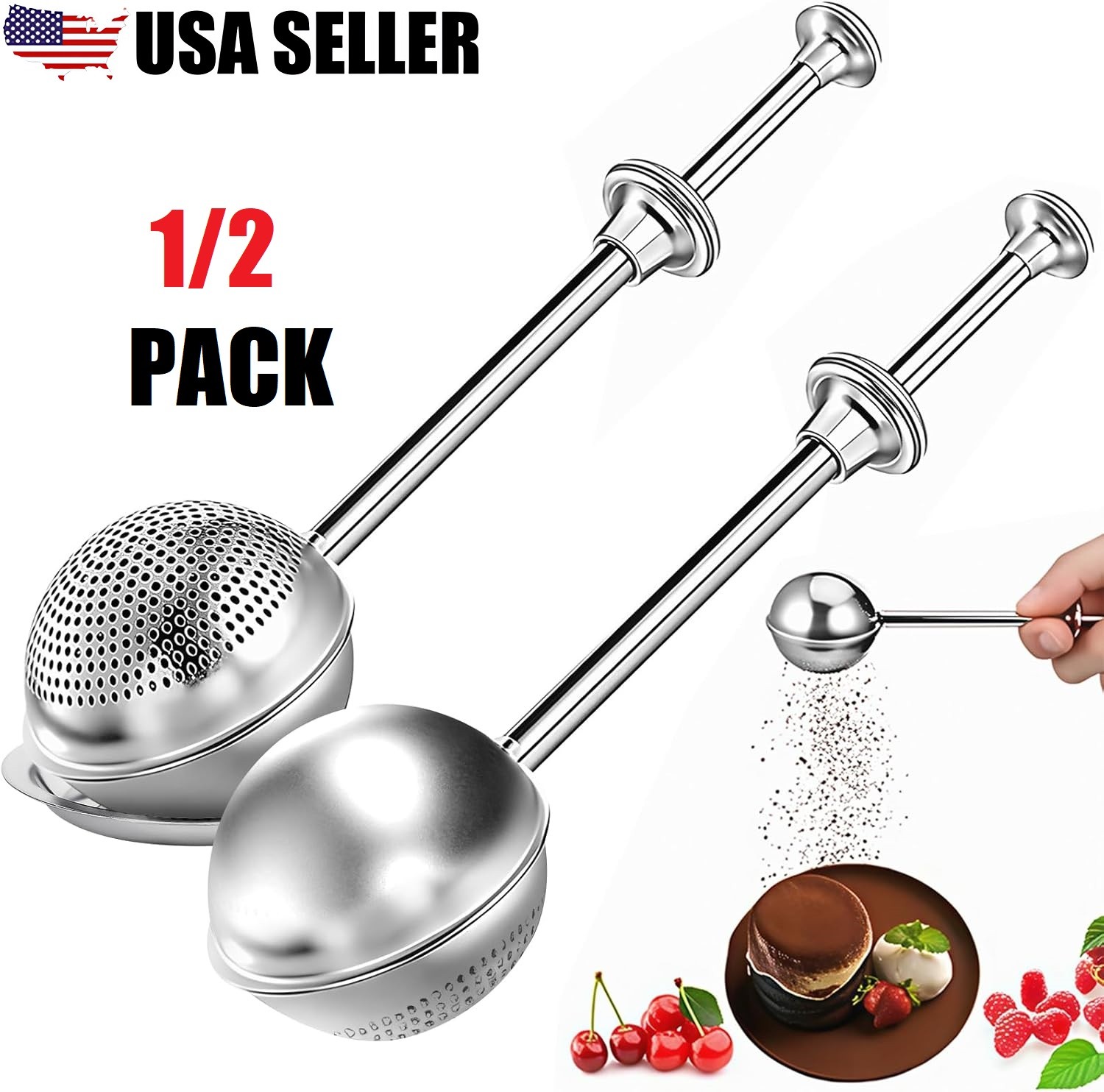 2×Flour Duster For Baking Stainless Steel Powdered Sugar Shaker Dust Tool Sifter