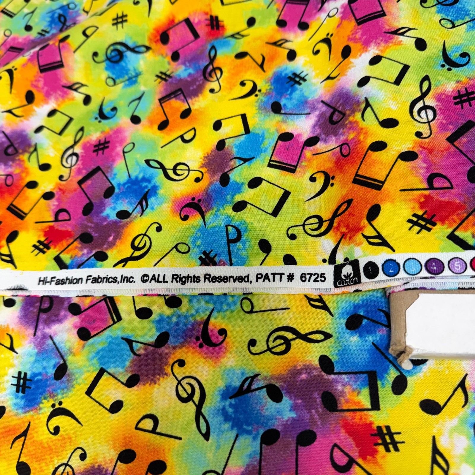 2.5 Yards Musical Notes Music Theme on Yellow Tie-Dry Cotton Fabric