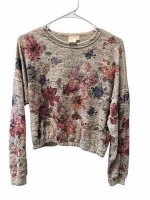 Live In The Moment Floral Crop Top Small Soft Lightweight Long Sleeve