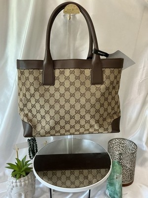 GUCCI GG Canvas Tote Bag Brown Top Handle Handbag Unisex Authentic