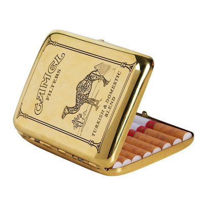 Zigarettenetui 16 Zigaretten Retro Kupfer Kamel-Motiv Zigarettenbox Vintage Trag