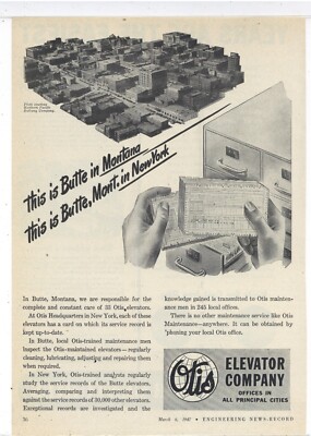 1947 Otis Elevator Co. Ad: Butte, Montana Aerial Photograph