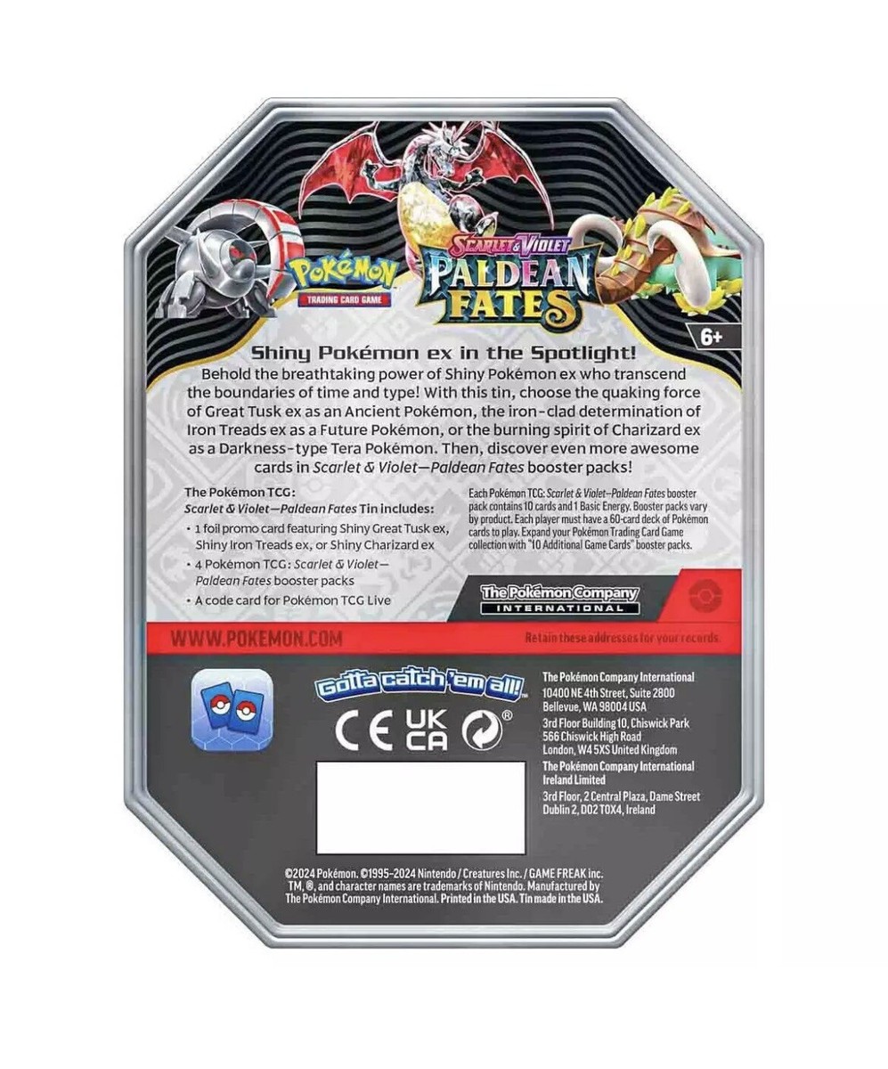 Pokemon Trading Card Game: Scarlet & Violet 4.5 Paldean Fates Tin