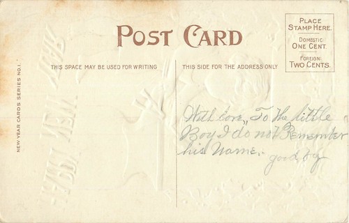 HAPPY NEW YEAR - BOY BLACKSMITH FORGES LETTERS - EMBOSSED OLD POSTCARD - Picture 2 of 2