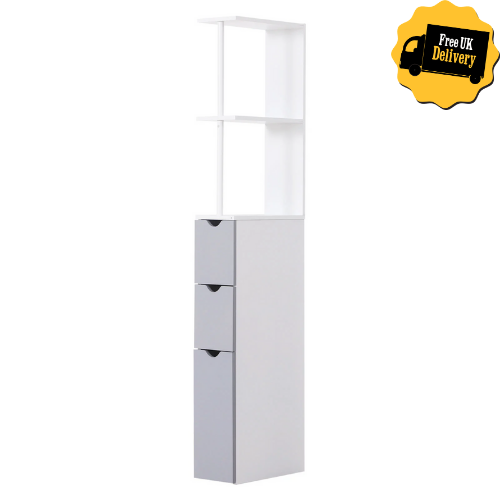 Tall Corner Bathroom Cabinet Slim Space Saving Wooden Storage Drawers Grey White - Afbeelding 1 van 12