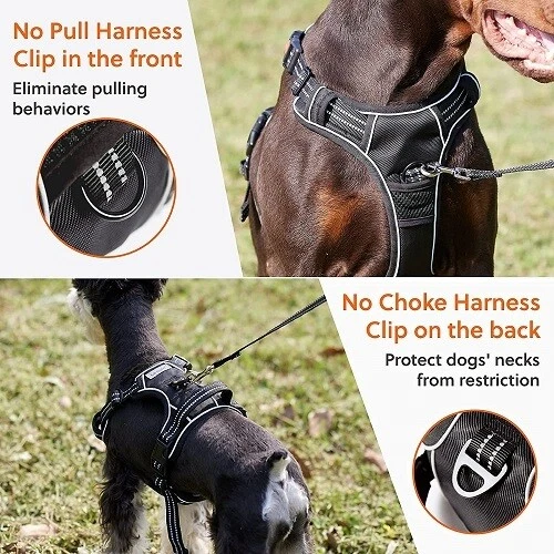 DOG HARNESS REFLECTIVE ADJUSTABLE DOG VEST with HANDLE Black Large 44-79 Pounds
