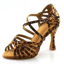 Classic Knotting Latin Dance Shoes English Leopard Satin Dance Shoes Tango Shoes