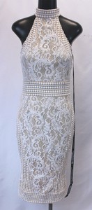 white lace crochet high neck midi dress