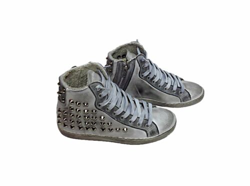 scarpe sneakers alte donna pelle bianco ghiaccio Via Condotti Borchie made in it - Photo 1/9