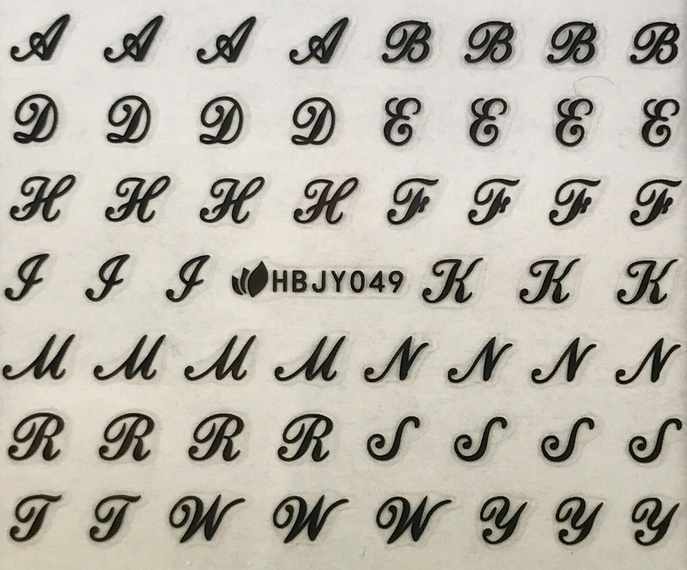 Nail Art 3D Decal Stickers Alphabets Letters Uppercase Black HBJY049