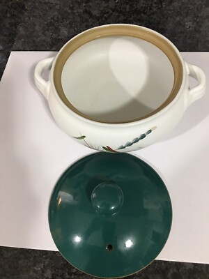 Lot De 2 Plats à Cocotte Vintage En Grès Jaune Et Vert Foncé - Occasion En Très Bon état