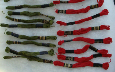 VTG Lot 16 Peri-Lusta Cotton Embroidery Floss 8 of each Color Green 392 Red 247