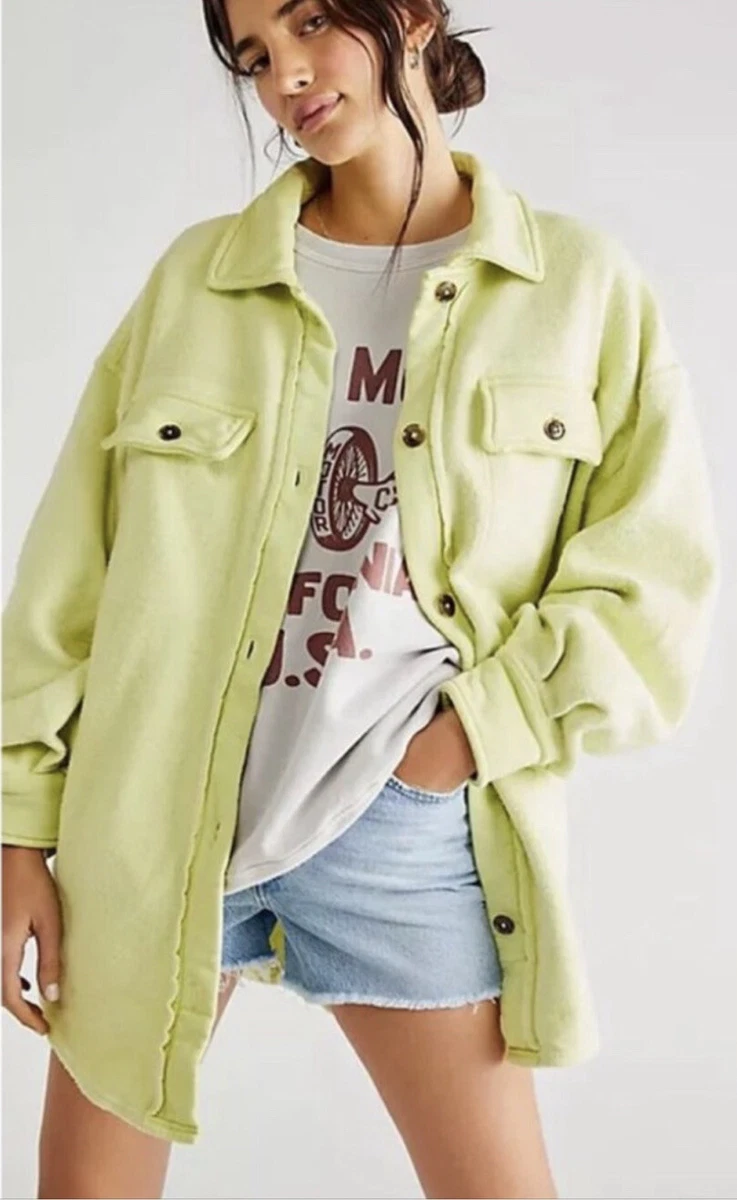 Free People Ruby Jacket Soft Oversize Button Patched Elbow Luminary Lime L  NEW | eBay