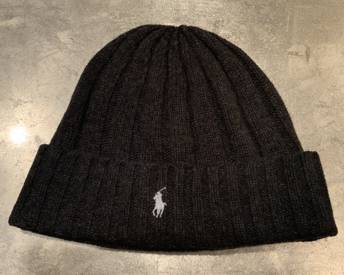 Cappello berretto Polo Ralph Lauren grigio W bianco pony luxe maglia a costine O S unisex