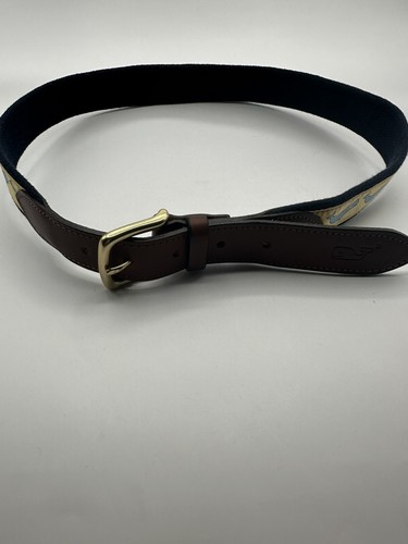 Vineyard Vines Whale Belt Men’s Size 32 Yellow Solid Brass Buckle - Picture 2 of 5