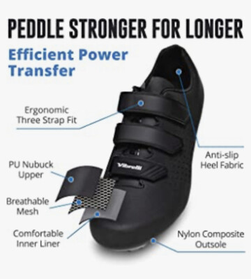 New Vibrelli Pace Mens Performance Cycling Shoes Black Road Spin Size 9 US/42 EU NEW Vibrelli Pace Cycling Black Shoes Men main image 3