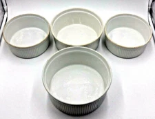SET OF 4 VINTAGE WHITE APILCO FRANCE PORCELAIN RIBBED CASSEROLE DISHES