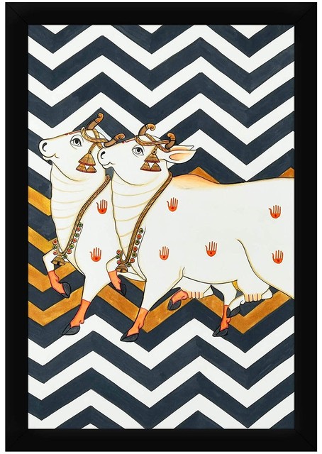 Decorative Pichwai Kamdhenu Retro Framed Painting 13.5X19.5 Inches Black Decorative Pichwai Kamdhenu Retro Framed Painting 13.5X19.5 Inches Black