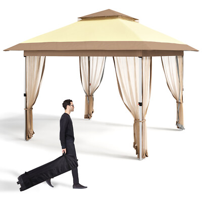 10'x10' Gazebo Outdoor Pop up Canopy Tent with Curtains and Mosquito Netting