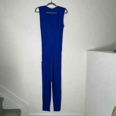 Alexis Blue Sleeveless V Neck Jumpsuit XS Elastic Waist Straight Leg Pockets