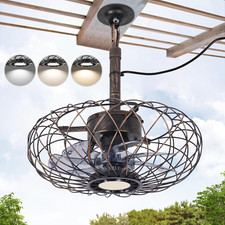 Retro Outdoor Ceiling Fans with LED Light, 15" Waterproof Gazebo Fan Plug in Cag