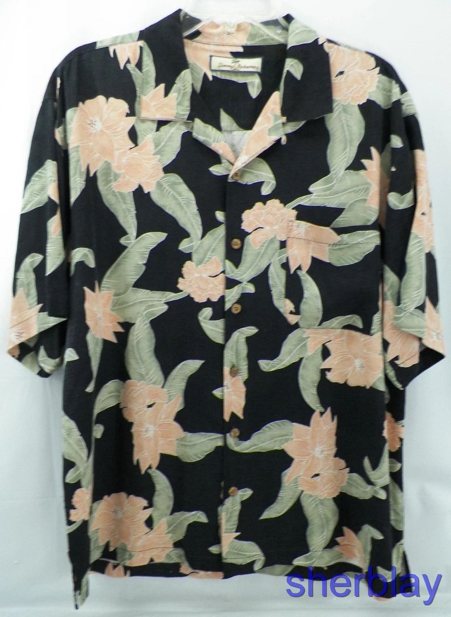 MENS TOMMY BAHAMA ALOHA HAWAIIAN FLORAL SILK SHIRT L 21 T3818