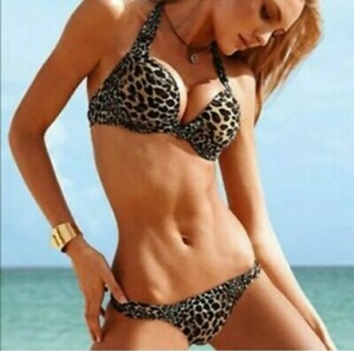 Victoria's Secret Bombshell~34C Push Up/M Hipkini Cheeky Bikini~Leopard/Skulls 