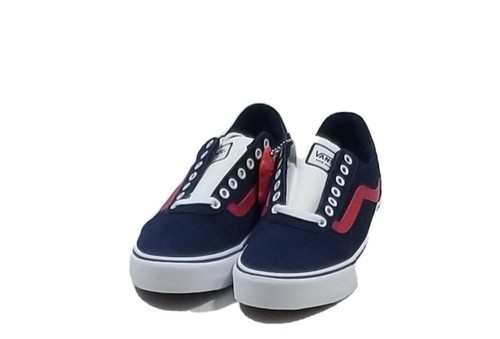 dark blue and red vans