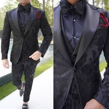 Paisley Men Suits Slim Fit Print Jacquard Single Breasted Tuxedo Peak Lapel
