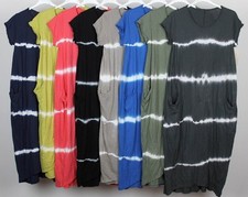 New Italian Tie Dye Lagenlook Boho Jersey Soft Cotton Stretch Pocket Tunic Dress