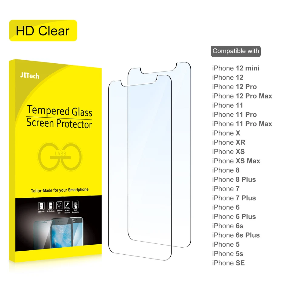 JETech Tempered Glass Screen Protector for iPhone 12 11 Pro X XR XS Max, 2-pack - Image 2 of 2