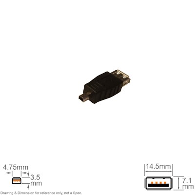 Adapter USB Connector Converter Gender Changer Mini B 4 Pin Male A Female