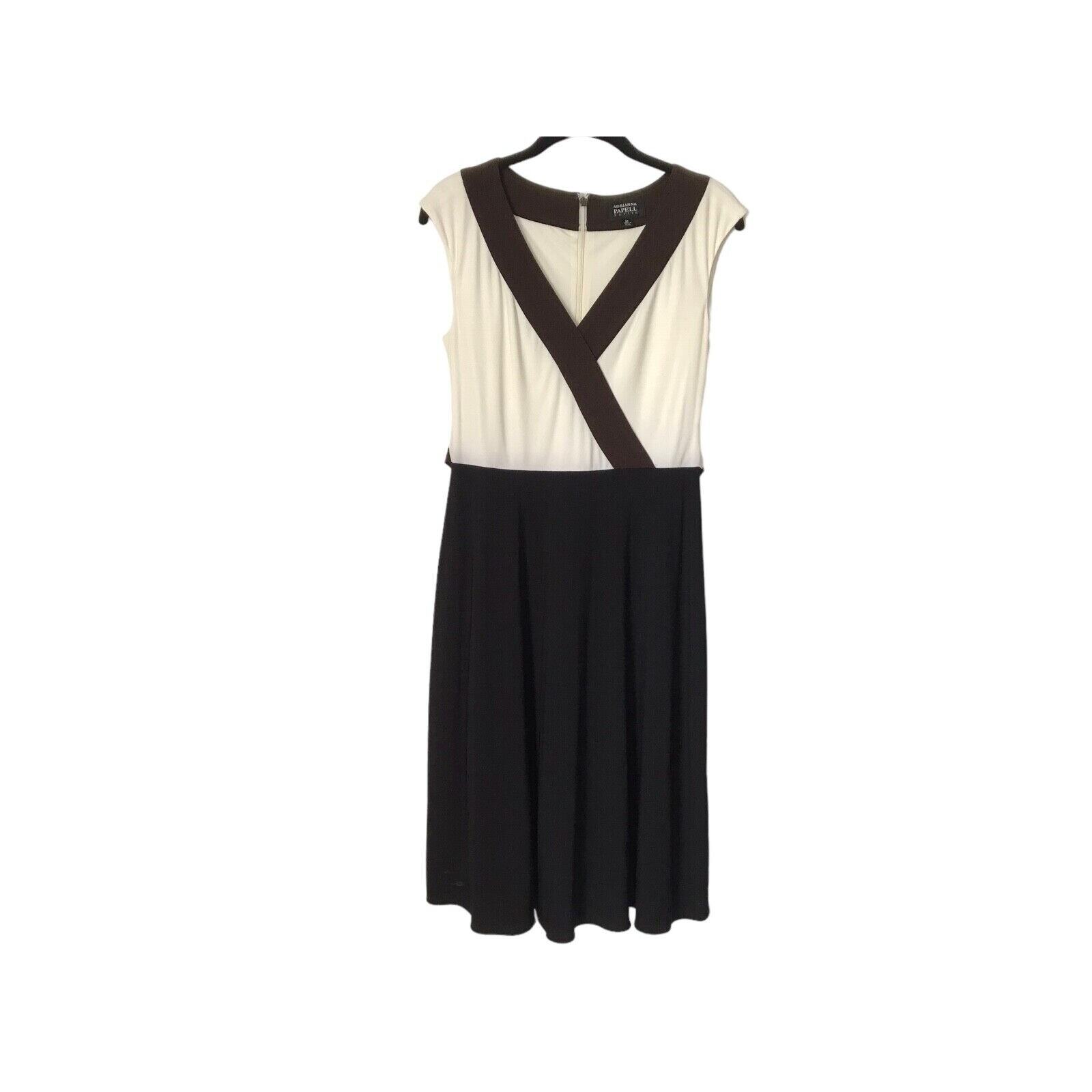 Adrianna Papell Dress Womens Petite Size 6P Brown Cream V-neck