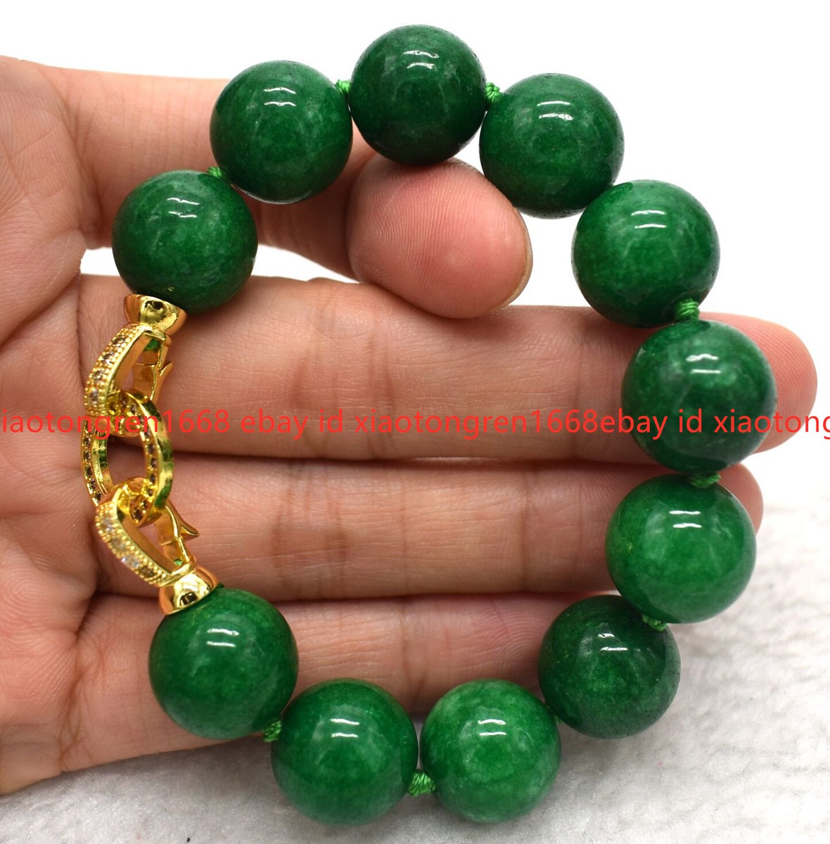 13-14mm Natural Green Purple Burma A Jade jadeite Round Bead Bracelet 7
