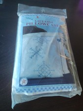 Jack Dempsey 1 Pair Lace Edge Stamped Standard Pillowcases - Snowflakes NOS 643