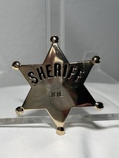 Vintage Sheriff JOE Badge Costume Replica Brass Star ~ 2 1/2" tall 2 1/4" wide