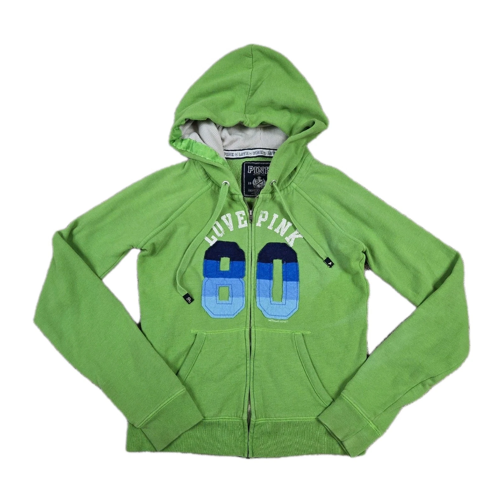 Y2k Victorias Secret Pink Full Zip Thermal Hoodie Green Embroidered 80 Baddie