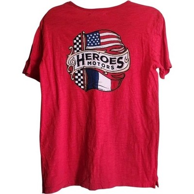 Heroes Motors Los Angeles Red Graphic T-Shirt Size Small S 100% Cotton USA Flag