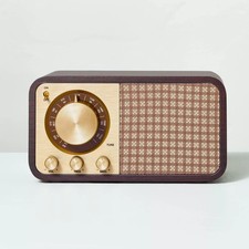 Small Wood Finish with Brass Retro Radio - Hearth Hand with