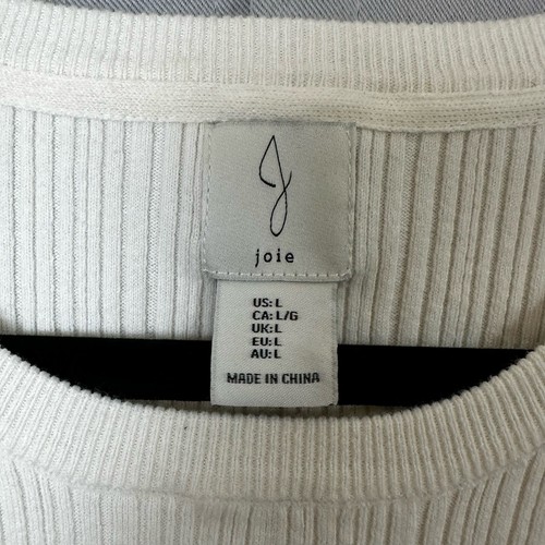 Women's EUC Joie Off White Cable Knit Short Sleeve Casual Sweater Blouse- Size L - Picture 4 of 5