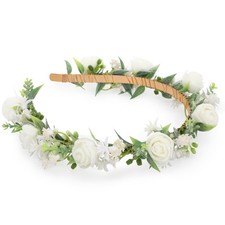 White Flower Crown Hairband - Rose Flower Headband for 's Wedding, Party, Fes...