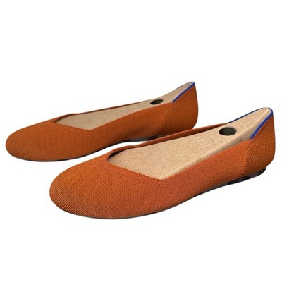 New Rothy s The Flat Persimmon/Burnt Orange Knit Ballet Flats Women s US 8.5
