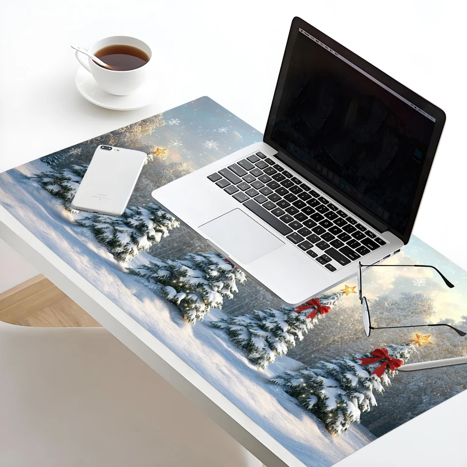 Winter Red Bow Green Christmas Tree Desk Mat for Keyboard and Mouse Desk Pad - Image 3 of 4