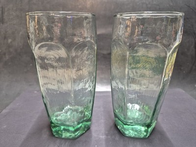 Set of 2 Libbey Chivalry Spanish Green Glasses 6.25'' Vintage Textured Tumblers