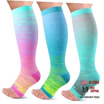 Open Toe Compression Socks for Women & Men 20-30mmHg Large 3 Pairs/Tie Dye