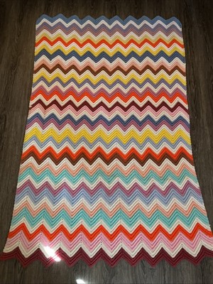 Handmade Chevron Multi- Colored Afghan Blanket. Approximately 70 X46 Inches.