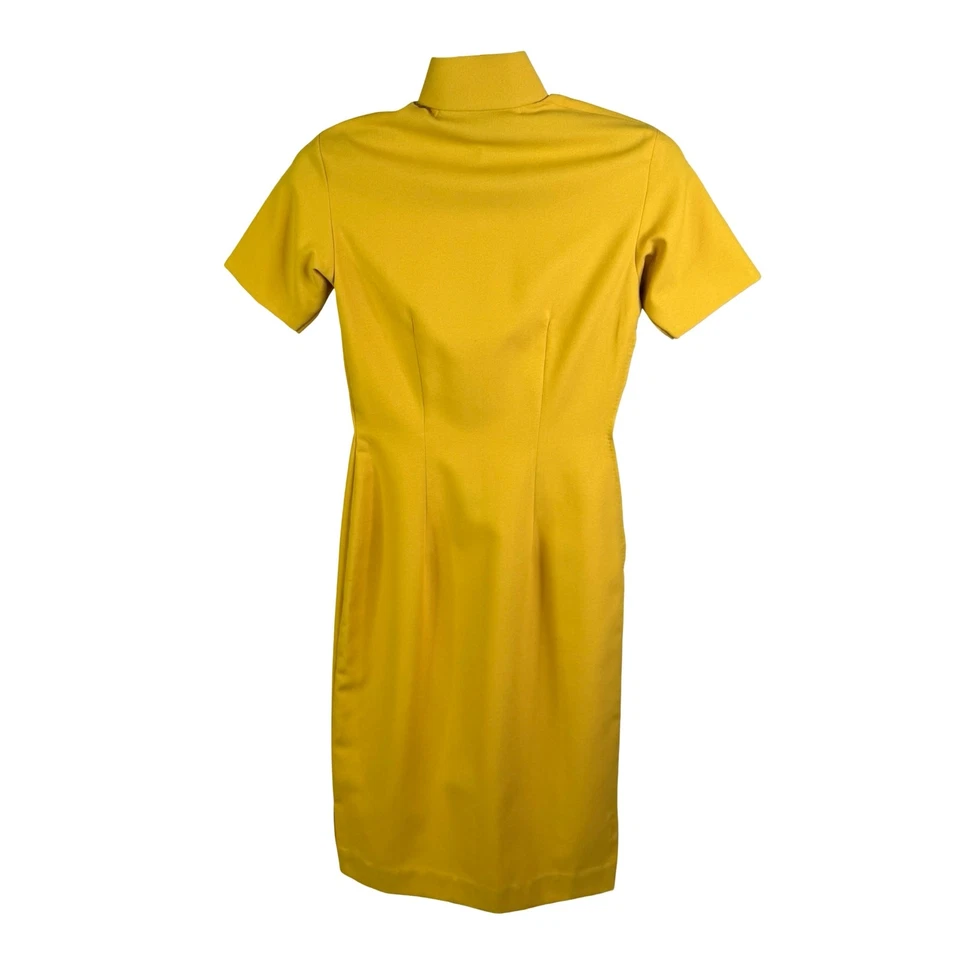 Vintage 60s Sunshine Yellow Poly Crepe Cheongsam Dress Mod Minimalist XS - Image 3 of 4