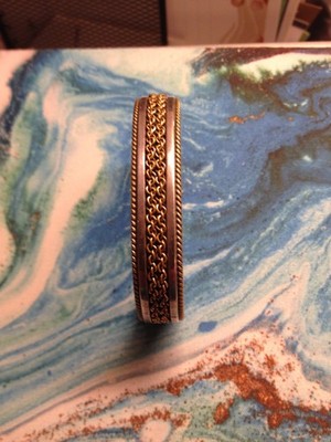 Tahe Native American Sterling Silver & 12K GF Inlaid Woven Rope Cuff Bracelet