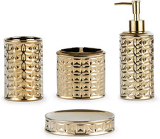 Gold Bathroom Accessory Set, 4-Piece Ceramic Bathroom Decorations Accessories Se