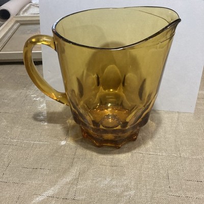 Vintage Hazel Atlas Reflection Amber Glass Thumbprint Pitcher Discontinued 6.5 